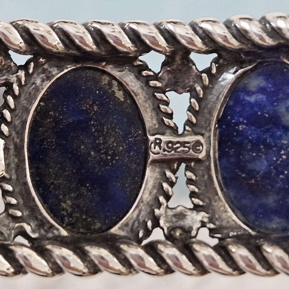 American West Lapis Sterling Concha Bracelet - Picture 2 of 4